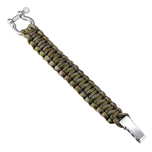 DonDon Paracord Pulseira de sobrevivência para homens aço inoxidável fabricada pulseira entrançada para atividades ao ar livre