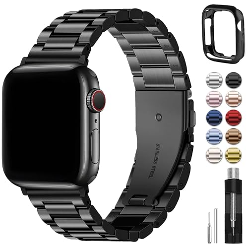 Fullmosa Correia compatível com correia Apple Watch 40 mm 38 mm 41 mm, pulseira de aço inoxidável com capa para iWatch Ultra2 Ultra Series 10 9 8 7 6 5 4 3 2 1 SE SE2, 40 mm 38 mm 41 mm preto