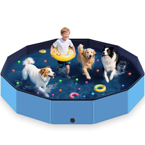 HaoVrisn Piscina cães grandes, 160 x 30 cm, piscina para cães, antiderrapante e de PVC espessado, banheira cães com remendos e válvula de drenagem