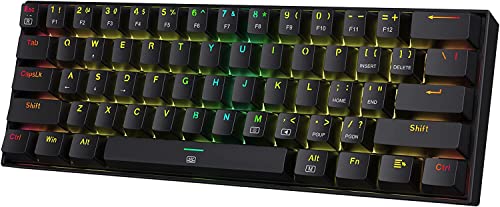 Redragon K630 Dragonborn - Teclado para jogos RGB com cabo 60%, teclado mecânico compacto de 61 teclas com interruptor castanho, suporte para controlador profissional, cor preta