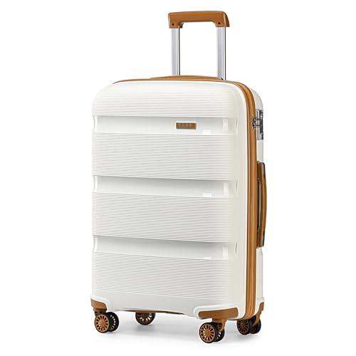 Kono Malas de viagem rígida 4 rodas Trolley, resistente e leve, fechadura TSA, fecho de correr YKK, roda silenciosa, Creme com castanho, Plus size 76 cm