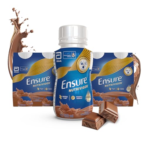 Ensure Nutrivigor - Complemento alimentar para adultos, com HMB, proteínas, vitaminas e minerais, como cálcio - sabor chocolate, embalagem de 8 garrafas x 220 ml