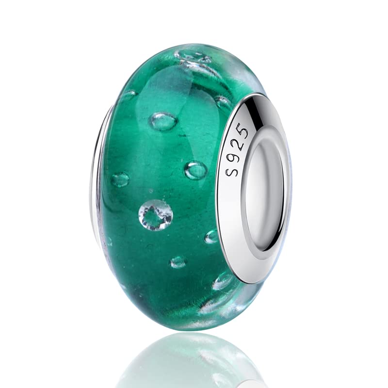 Nbsameng Charm em vidro de murano, pendente transparente para pulseira e corrente para mulher, flor encantos de prata 925%, miçangas compatíveis Pandora Gnoce e Trollbeads