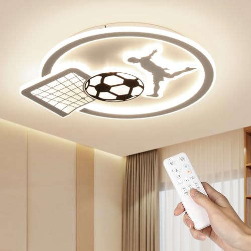 OTREN Plafon LED teto, candeeiro de teto infantil regulável com controlo remoto, luzes de futebol com tempo e função de luz noturna para candeeiro quarto juvenil sala de estar quarto, 44 x 40 x 4,5 cm