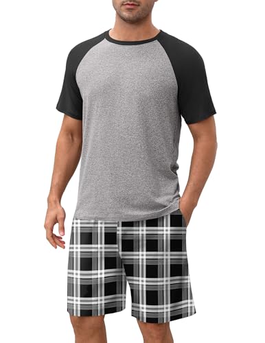 Ekouaer Pijama para homem, verão, confortável e leve, pijama com calções, de manga curta, S-XXL