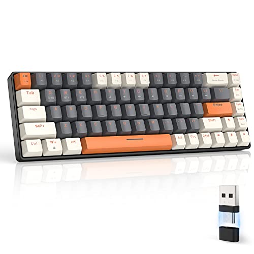 MAGIC-REFINER RK68 Teclado sem fios, teclado mecânico Gaming 60%, Apex Pro Mini modo duplo 2,4 Ghz/Bluetooth 5.0 interruptor azul hot swap com recetor 2 em 1 para PC/Mac/Tablet/teclado QWERTY EUA