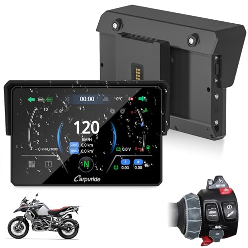 CARPURIDE W502BS Pro para BMW CarPlay e Android Auto para motocicletas, Bluetooth duplo, ecrã de navegação GPS impermeável de 5 polegadas, leitura de dados, native Wonder, TPMS, sensor de luz