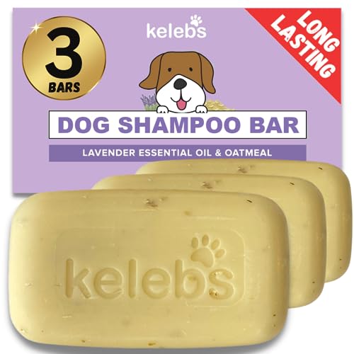 Kelebs champô cão sólido para pele sensível | anti-coceira e anti-polegadas com óleo de lavanda calmante | pacote de 3 barras sabão natural bio e vegan