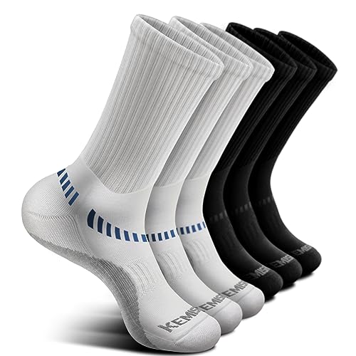 BULLIANT Meias para homem, 6 pares, meias anti-bolhas desporto compressivas caminhadas meias futebol, respirável com sola totalmente acolchoada