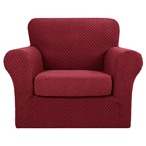 MAXIJIN 2 capas para cadeiras Jacquard mais novas com braços, capas antiderrapantes elásticas para cadeiras para sala de estar, cães, capa elástica para sofá, 1 lugar, vermelho vinho)