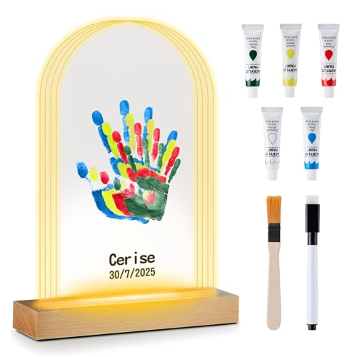 Nabance Kit de molduras para impressões ovais com luz LED (4 pegadas), conjunto moldura de impressões bebé recém-nascido e toda a família, lembranças familiares DIY, presente de batismo criança / dia