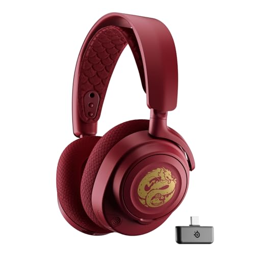 SteelSeries Arctis Nova 7 Wireless - Auriculares Gaming multiplataforma, Dragon Edition, 2 conjuntos de placas sem fios duplas de 2,4 GHz e Bluetooth, 38 h por carregamento rápido, PC, PS, Mac,