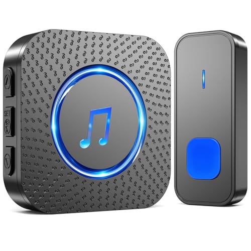 SURFOU Campainha sem fios exterior interior impermeável, campainha sem fios exterior, kit Wireless Doorbell porta para casa, 400 m de alcance com 55 melodias, 5 níveis de volume, indicador LED, preto