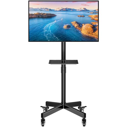 FORGING MOUNT Suporte TV rodas para TV de 23 a 60 polegadas, com prateleira para portátil, inclinação e altura ajustável até 40 kg, MAX VESA 400 x 400 mm