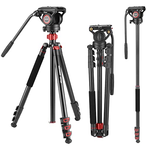 NEEWER 72" Tripé monopé de vídeo com cabeça fluida, placa QR de liga de alumínio compatível com dji RS Gimbal, 360° Pão e inclinação de 90°/-70° para DSLR, carga máxima: 8 kg, TP72A