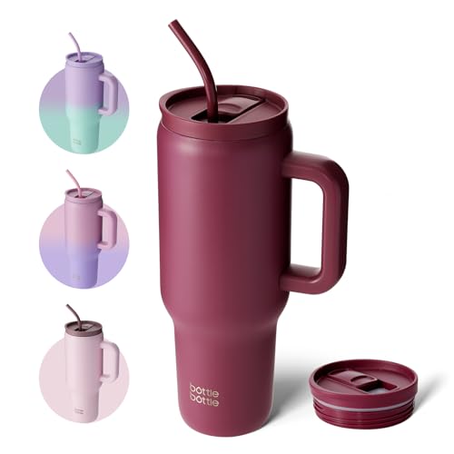 BOTTLE BOTTLE Copo de 40 onças com alça e popopote, caneca de viagem a vácuo de aço inoxidável, caneca de carro com potô, garrafa de água a vácuo de aço inoxidável para presentes, festas, escritório,