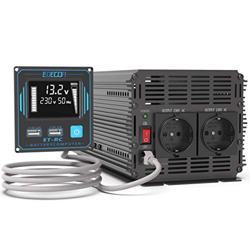 EDECOA Inversor 12 v 220 v onda pura 2000 w conversor de corrente com comando 2X USB para auto-caravana para carro placa solar sistema de isolamento galvânico (2.ª geração)