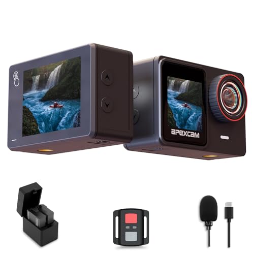 Apexcam Nova câmara desportiva de ecrã duplo 4K60FPS 48MP ultra HD WiFi câmara de ação câmara subaquática 40 m impermeável 170 ° grande ângulo 2,4 G controlo remoto 2 x 1350 mAh baterias