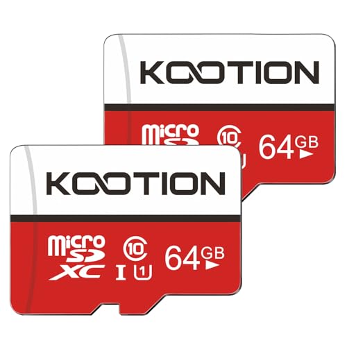 KOOTION Cartão MicroSD 64 GB classe 10 micro SDXC (A1 4K UHS-I) cartões de memória micro SD Cards com adaptador Memory Card 64 Giga 2 Pack para Gopro câmara telemóveis, alta velocidade até 80 MB/s