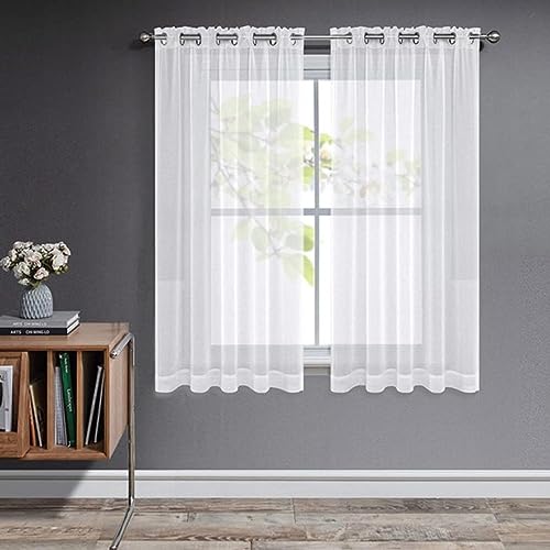 Joydeco Cortinas de sala de estar modernas, 2 peças, brancas, cortinas de quarto, translúcidas com ilhoses, decorativas com iscas, para janelas e quarto, sala de jantar, branco, 2 x 140 x 183 cm