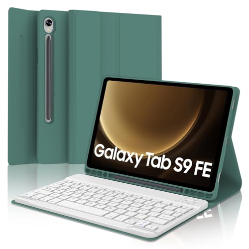 Capa teclado Samsung Galaxy Tab S9 FE 10.9"/S10 FE 10.9"/S9 11", teclado Espanha Ñ Bluetooth sem fios desmontável para Samsung Galaxy Tab S10 FE 10,9" 2025/S9 FE 10,9"20,9" 20,9" 21/P 11" 2023, verde