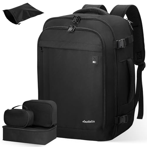 Vinstatin Mochila viagem cabine avion 40 x 20 x 25 (20 l), mochila de viagem para mulher e homem, mochila de bagagem de mão aprovada para voo com 4 malas organizadoras, férias negócios viagens, Preto,