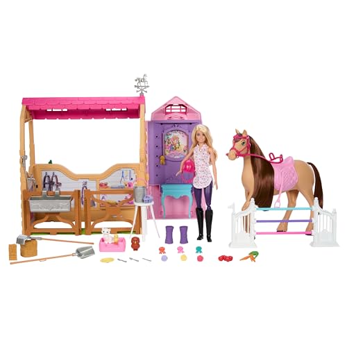 Barbie Mistérios: Em busca da égua perda, boneca loira com cavalo de brinquedo e conjunto de jogo com 25 acessórios de equitação, inspirado na série, 3 anos, JDN43