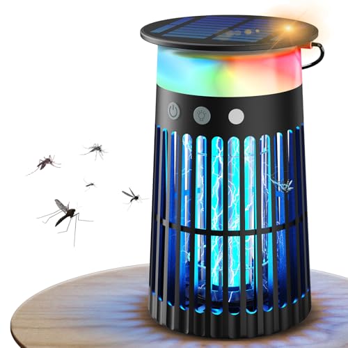 Dnenellr Candeeiro anti-mosquitos para exterior solar, mata mosquitos elétrico solar recarregável, 4000 mAh, 4200 V, impermeável, candeeiro anti-mosquitos para jardim, pátios, interiores e exteriores