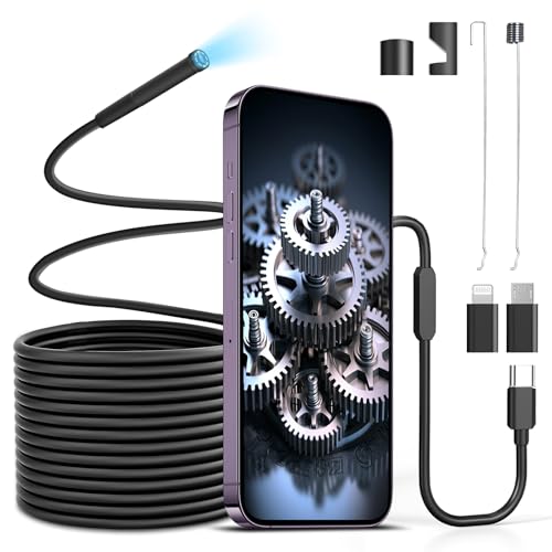 Endoscópio câmara de inspeção, Moman EOM1 1080P HD câmara tubos com 8 luzes LED IP67 à prova d'água onda de 8 mm cabo semi-rígido para Android iOS endoscópio-telemóvel, câmara-Serpente