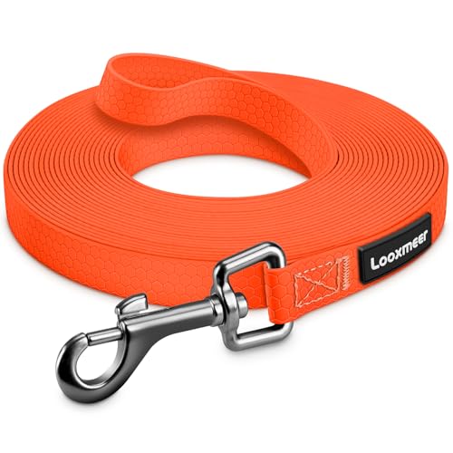 Looxmeer Trela de treino para cão 3 m/ 5 m/ 7 m/ 10 m/ 15 m/ 20 m/ 25 m/ 30 m trela comprida cão poliéster, corda cão impermeável, para campismo passeio, laranja