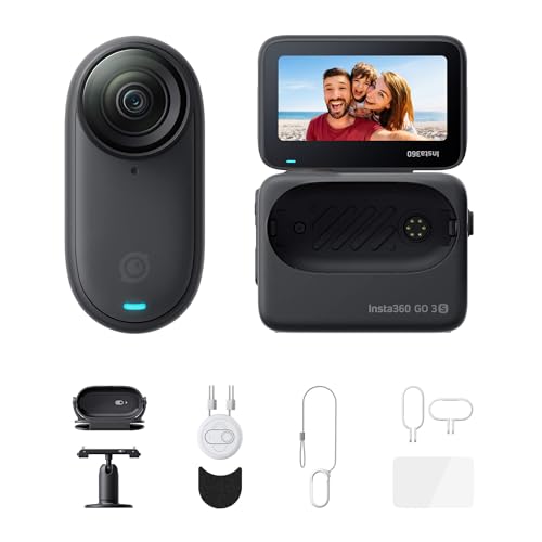 Insta360 GO 3S Kit de ação - câmara Vlogging 4K, POV mãos livres, monte-a onde quiser, estabilização, 140 min de bateria, impermeável 10 m, edição IA, Apple Find My, Vlog, viagens, preto