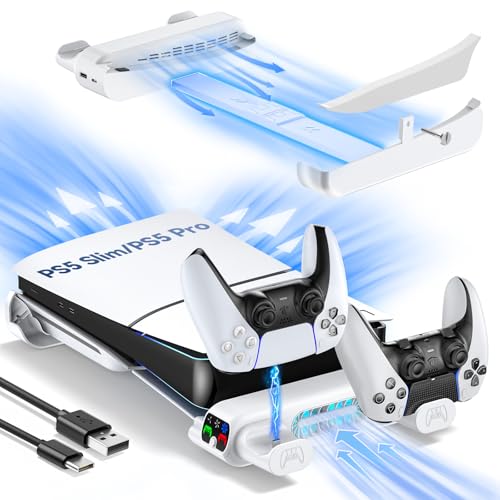 Tokluck Suporte horizontal para PS5 Pro/Slim Disc e Digital, suporte de refrigeração para PS5 com carregador para Playstion 5, suporte horizontal para PS5 Slim e Pro (não adequado com 2020 PS5 normal)