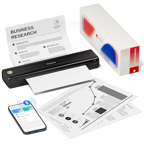 Phomemo Impressora térmica portátil para papel térmico A4, sem tinta, sem cabos, Bluetooth, compatível com telemóveis Android e iOS, adequado para viagens, escritório e casa, inclui papel 20 - preto