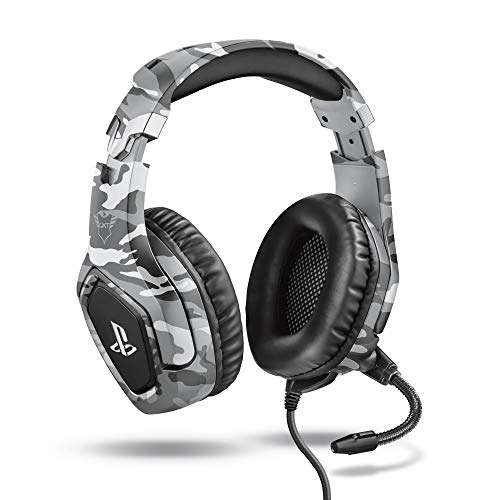 Trust Gaming Capacetes PS4 e PS5 Auriculares de Gaming GXT 488 Forze-G, licença oficial para Playstation, microfone dobrável, altifalantes ativos de 50 mm, cabo trançado de nylon de 1,2 m, cinzento