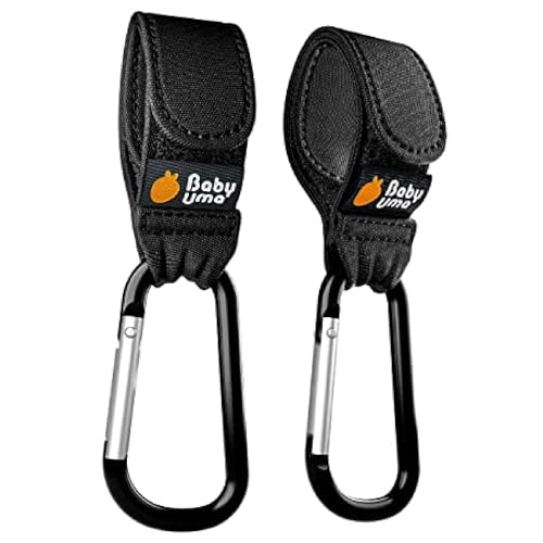 Baby Uma Ganchos para carrinho de bebé (embalagem de 2) - acessórios para bebé, até 5 kg, ajuste universal, antiderrapante, leve e durável (preto)