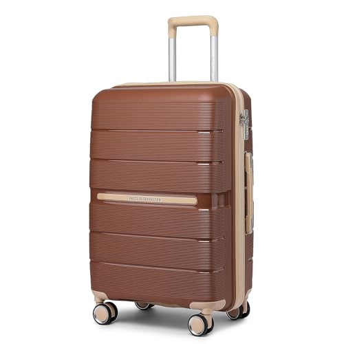 British Traveller Mala de viagem com material PP mala de cabine rígida leve com fechadura TSA K2392L, Castanho