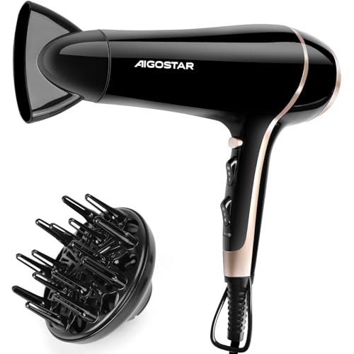 Aigostar Secador de cabelo profissional 2400 W secador iónico 2 velocidades e 3 temperaturas, inclui difusor e concentrador de calor - Lora