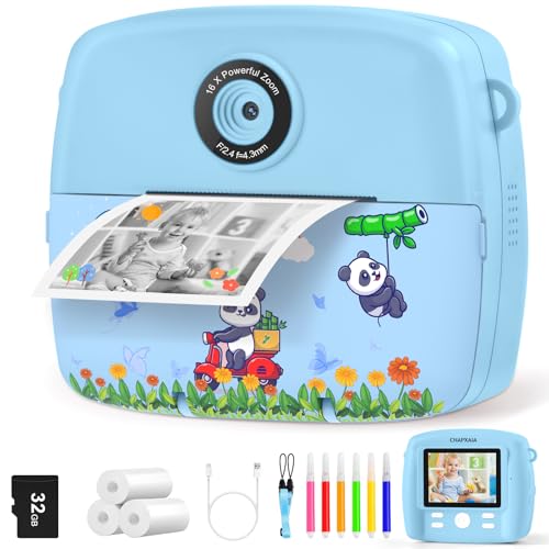 CNAPXAIA Câmara com fotos infantis instantâneas, HD 1080P câmara instantânea de vídeo com cartão de 32 GB e papel de impressão, 2,4 polegadas câmara fotos infantis de presentes brinquedo de 3 a 12