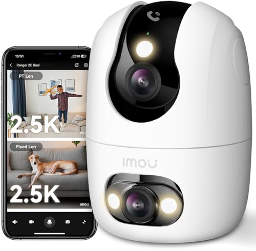 Imou 2,4/5 GHz Câmara de vigilância Wi-Fi interior, câmara de segurança com lentes duplas, resolução 4 MP+4 MP, visão noturna colorida, áudio bidirecional, botão para chamar, modo de privacidade