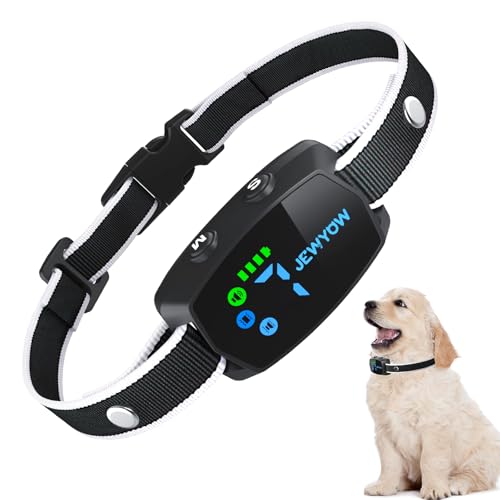 Jewyow Coleira anti-derrame para cães, coleira anti-quadridos recarregável inteligente para cães pequenos e grandes, 7 sensibilidades ajustáveis, 3 modos, resistente à água IP67