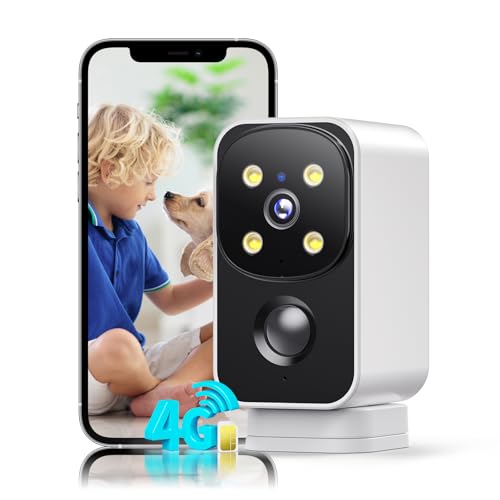 PESAIR 4G LTE Câmara de vigilância exterior e interior com cartão SIM, câmara de vigilância de 180° com bateria 9000 mAh, 2K HD de segurança portátil, visão noturna colorida, PIR, IP65, áudio