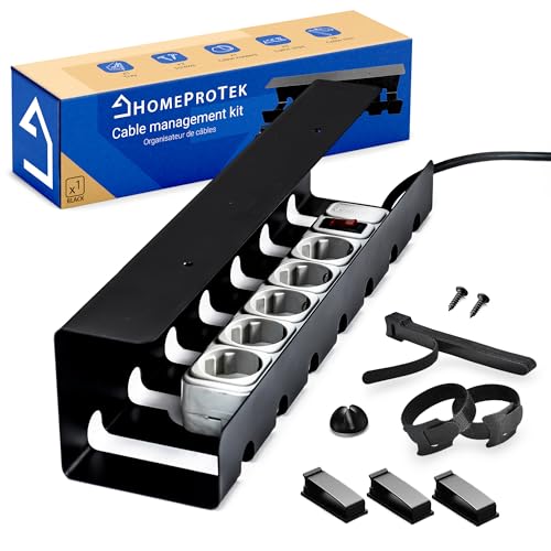 HOMEPROTEK Organizador de cabos secretária para organizar cabos, x1 bandeja cabos secretária preta para esconder cabos no seu escritório ou em casa - Cable Organizer for Desk Cable Management
