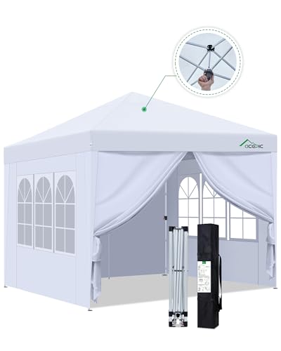 Acepic Pop-Up Tenda dobrável 3 x 3 com paredes, portátil canteiro dobrável, teto prateado, 300D, botão central, tendas para exteriores, festas, altura regulável, proteção UV (bianco)