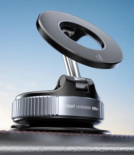 ALAFLY Suporte móvel magnético para carro com ventosa [rotação de 360° e dobrável], suporte móvel de metal compatível com MagSafe iPhone, para carro/para-brisas/vidro/qualquer superfície lisa, preto
