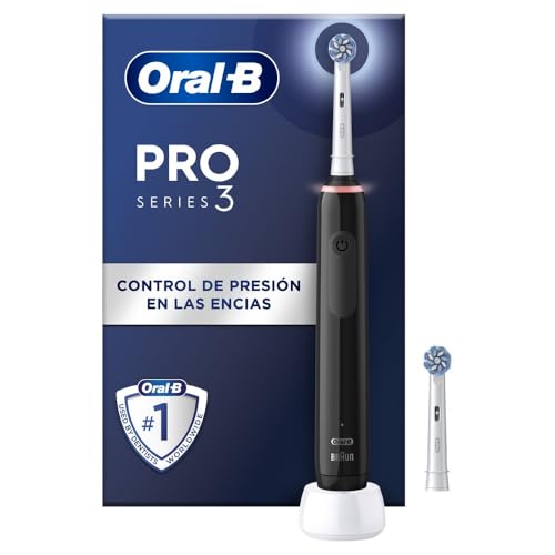 Oral-B Pro 3 3000 Escova de dentes elétrica com cabo recarregável e 2 cabeças, desenhada por Braun - preto e branco