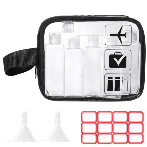 Diboniur Necesser de viagem com 6 garrafas de viagem vazias de 100 ml, 1 mala de voo e 2 funis pequenos, kit de viagem para champô, creme, loção, aprovado pela TSA