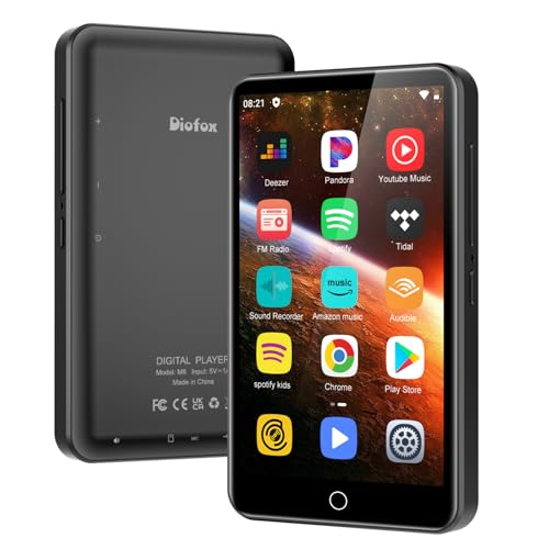 80 GB Leitor MP3 e Mp4 com Spotify, 4" leitor MP3 com Bluetooth e WLAN, ecrã tátil Android reprodutor MP4 suporte para áudio Amazon Music Deezer Google Play