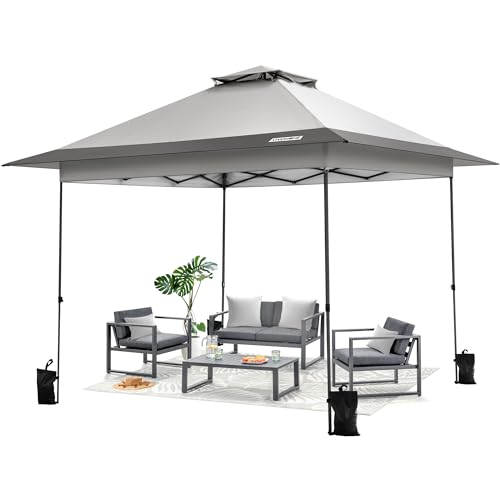 VIVOHOME Tenda dobrável 3 x 3 m, gazebo de jardim com teto duplo altura ajustável 3 níveis anti-UV impermeável Gazebo para exterior portátil bolsa de areia para 8 - 10 pessoas