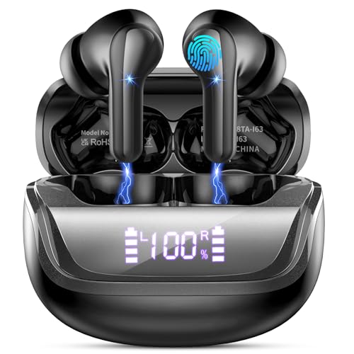 Auriculares sem fios Bluetooth, In-Ear auriculares Bluetooth 5.4 com 4 ENC cancelamento de ruído HD Mic, 45H estéreo HiFi capacetes sem fios Running IP7 impermeável/ecrã LED/carregamento rápido tipo-C