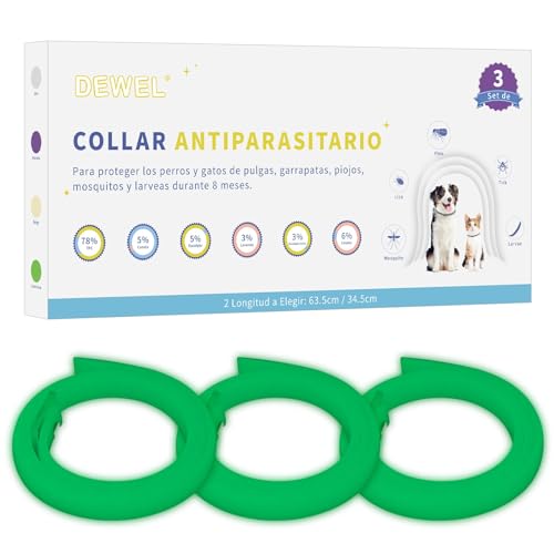 DEWEL Coleiras antiparasitárias, coleiras contra pulgas e carraças para cães e gatos, coleiras antiderrapantes ajustáveis para animais de estimação (luminoso, 63,5 cm)